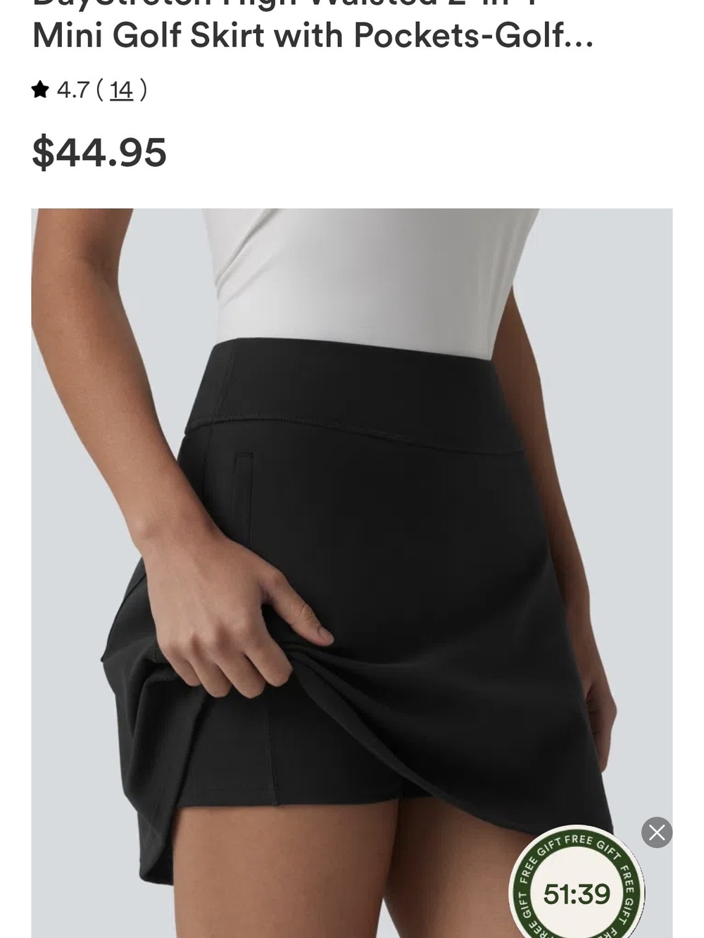 HALARA Black High-Waist Mini Golf Skort with Side Pockets